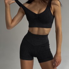 Костюм Model GA01 черный рубчик для фитнеса