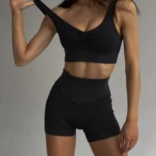 Костюм Model GA01 черный рубчик для фитнеса